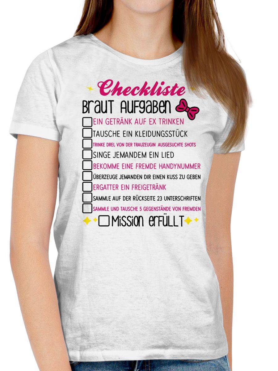 Shirtracer JGA Braut Aufgaben Checkliste Schwarz/fuchsia Shirts & Mehr Shirtracer