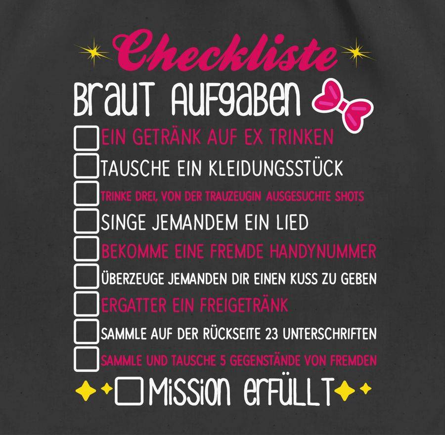 Shirtracer JGA Braut Aufgaben Checkliste Shirts & Mehr Shirtracer