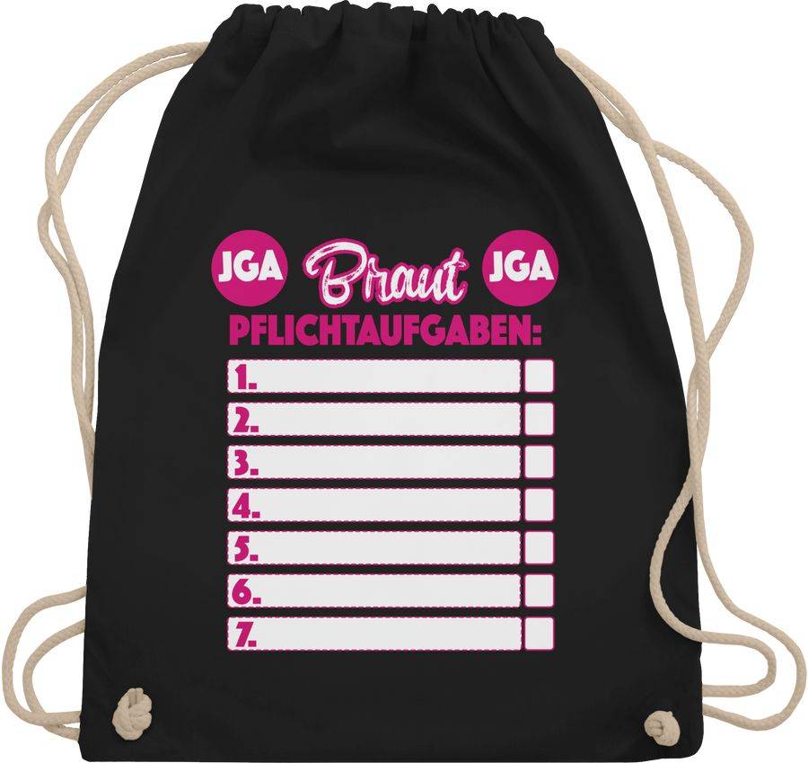 Shirtracer JGA Braut Pflichtaufgaben: T-Shirt Turnbeutel Shirtracer