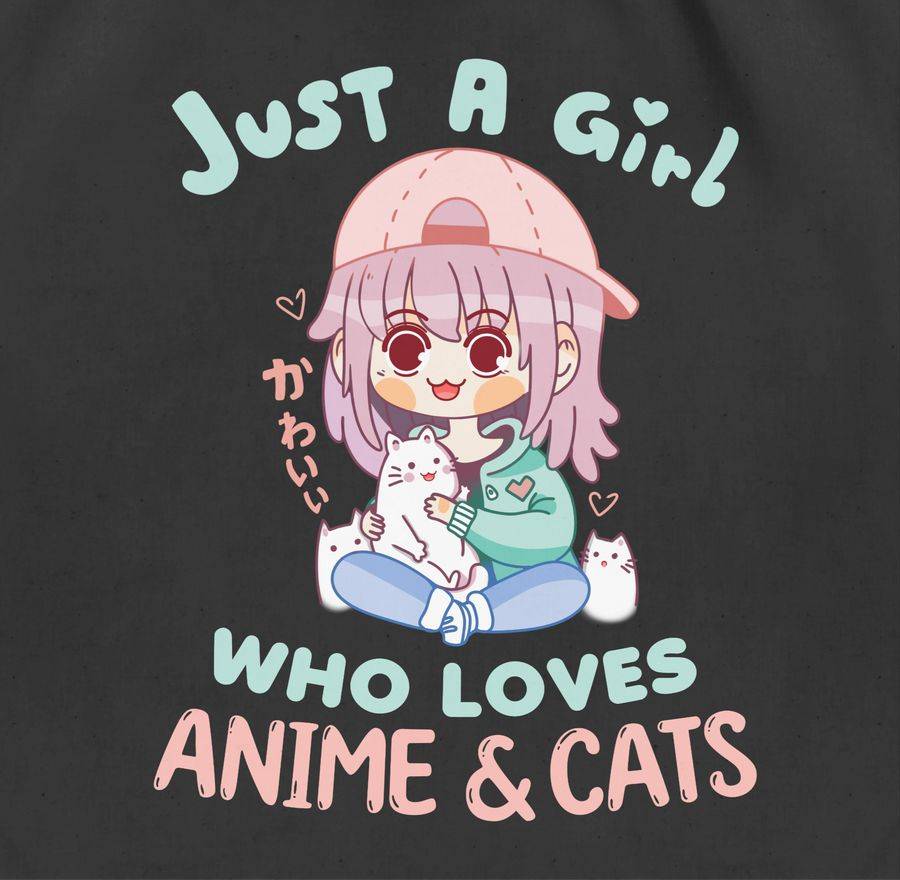 Shirtracer Just A Girl Who Loves Anime & Cats Kawaii Chibi: T-Shirt Rucksack Shirtracer