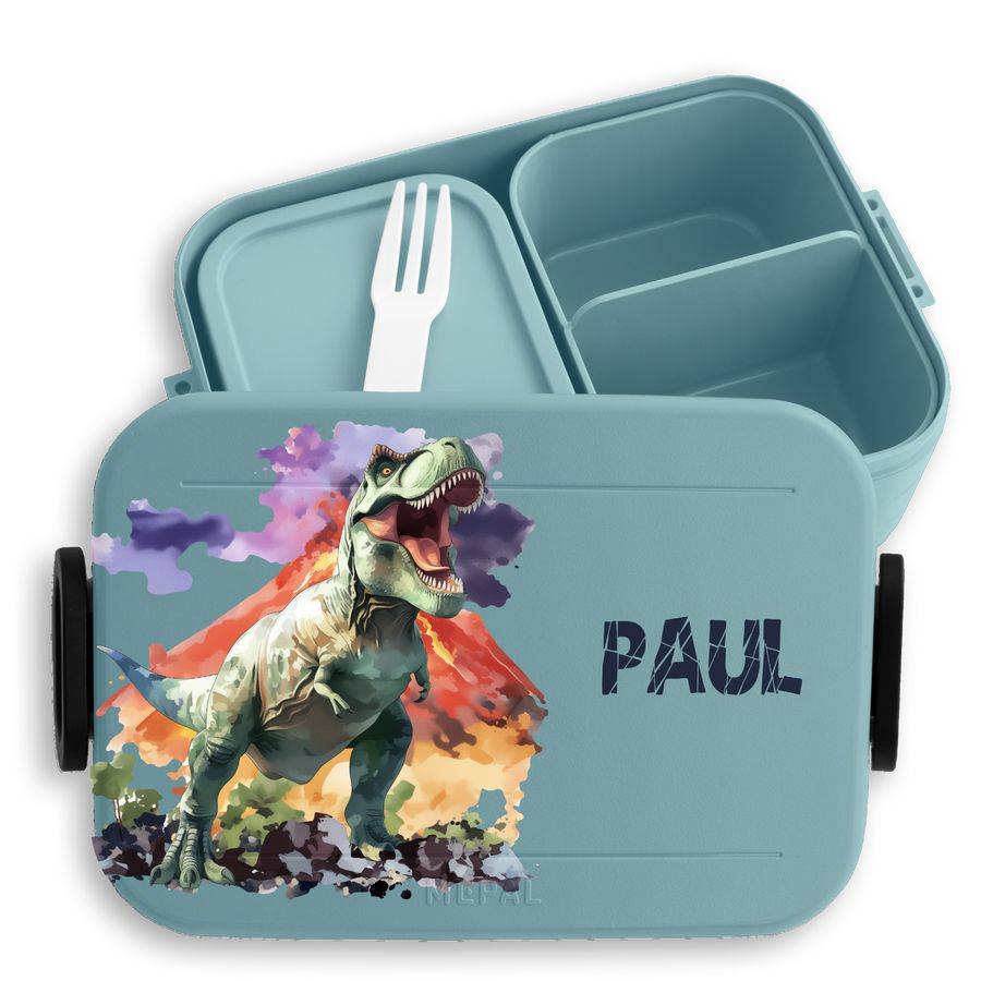 Shirtracer Kinder Brotdose mit Dino-Motiv T-Rex Einschulungsgeschenk Dinosaurier Lunchbox für Jungen Ideal für Kindergarten und Kinderkrippe Shirtracer