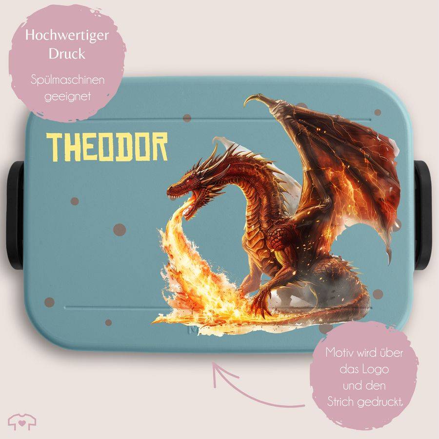 Shirtracer Kinder Brotdose Mit Feuerspeiendem Drachen Personalisierbar Mit Namen Perfekt Für Kindergarten Und Einschulung Shirtracer