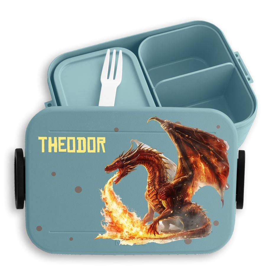 Shirtracer Kinder Brotdose mit feuerspeiendem Drachen Personalisierbar mit Namen Perfekt für Kindergarten und Einschulung Shirtracer