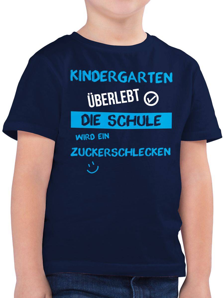 Shirtracer Kindergarten überlebt blau Emoticon Shirts & Mehr Shirtracer