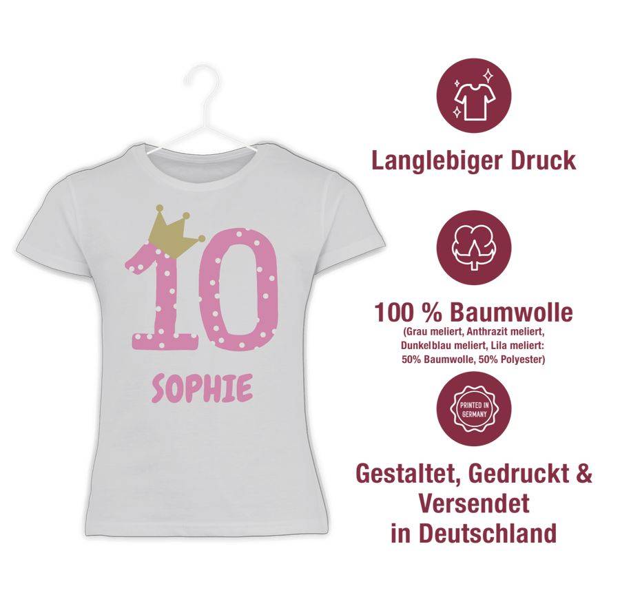 Shirtracer Kindergeburtstag 10 Jahre Geburtstagsmotiv Für 10-Jährige Mit Namen 10. Geburtstag Geburtstagsgeschenk Für 10 Jährige Shirtracer