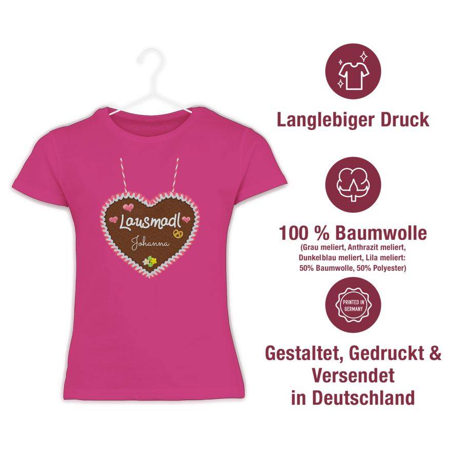 Shirtracer Lausmadl - Lebkuchenherz Und Dein Name - Herzen Blümchen: Tshirt Turnbeutel Shirtracer