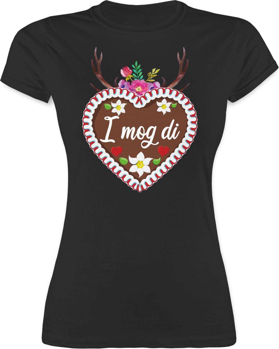Shirtracer Lebkuchenherz I mog di mit Geweih und Blumen Shirts & Mehr Shirtracer