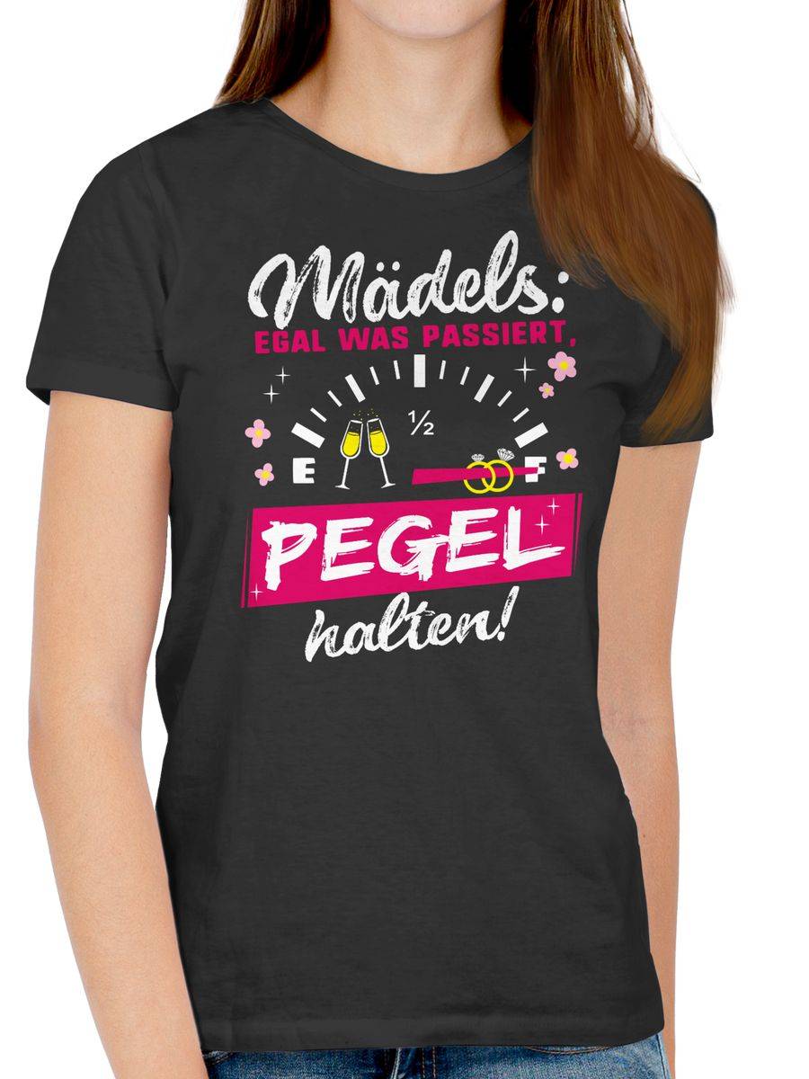 Shirtracer Mädels: Egal Was Passiert, Pegel Halten! JGA Fuchsia: T-Shirt Rucksack Shirtracer