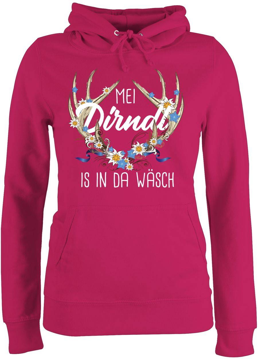 Shirtracer Mei Dirndl is in da Wäsch - mit Hirschgeweih Edelweiß und weißem Schriftzug Sh Shirtracer