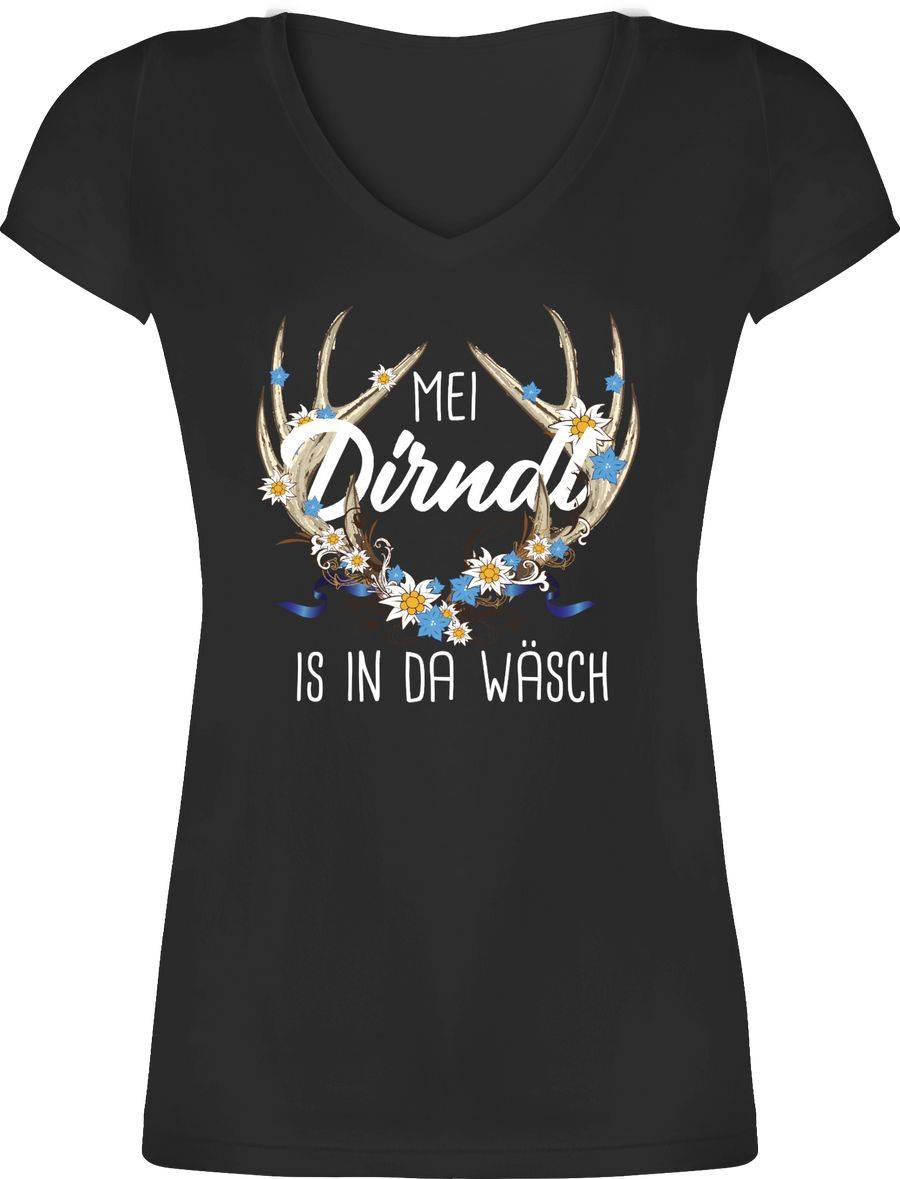Shirtracer Mei Dirndl is in da Wäsch - mit Hirschgeweih Edelweiß und weißem Schriftzug Sh Shirtracer