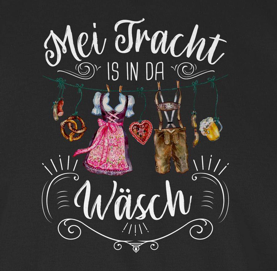 Shirtracer Mei Tracht Is In Da Wäsch - Wäscheleine - Weißer Schriftzug: Tshirt Turnbeutel Shirtracer