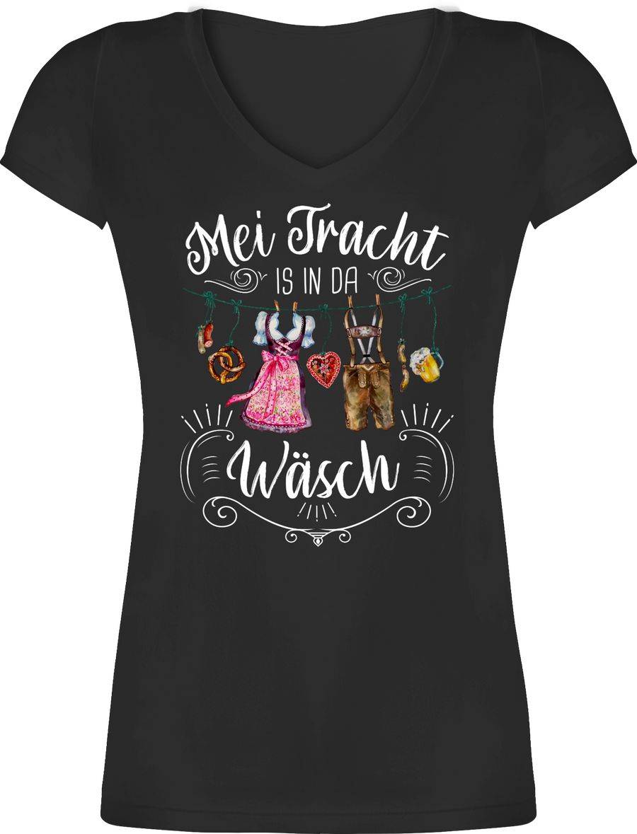 Shirtracer Mei Tracht is in da Wäsch - Wäscheleine - weißer Schriftzug: Tshirt Turnbeutel Shirtracer