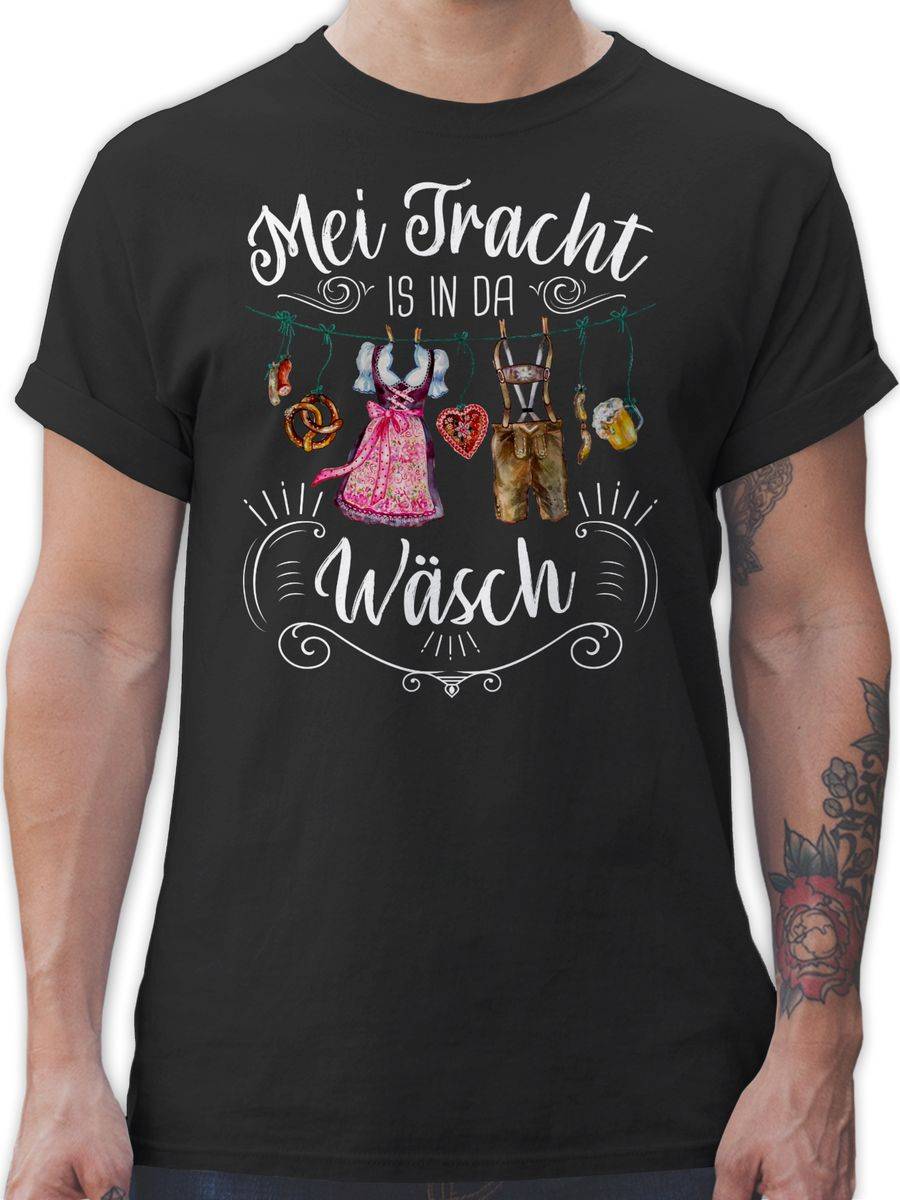 Shirtracer Mei Tracht is in da Wäsch - Wäscheleine - weißer Schriftzug: Tshirt Turnbeutel Shirtracer