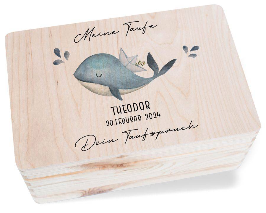 Shirtracer Meine Taufe Wunschtext mit Wal und Name Taufe Erinnerungsbox Taufgeschenk Erinnerungen an die Taufe Shirtracer