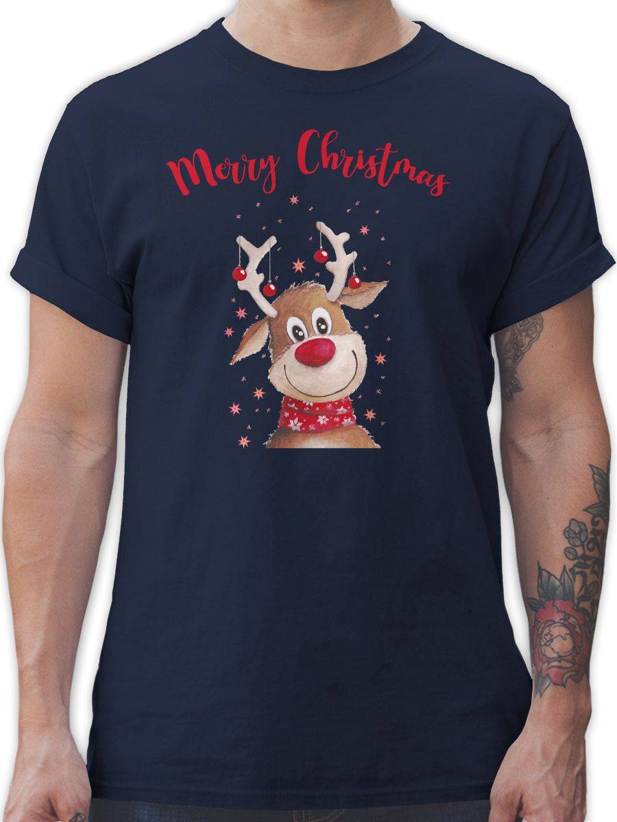 Shirtracer Merry Christmas Rentier mit Sternen Aquarell Shirts & Mehr Shirtracer