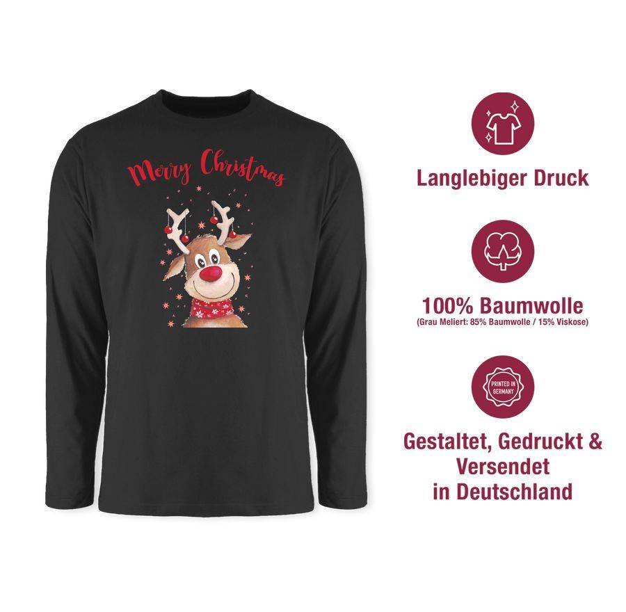 Shirtracer Merry Christmas Rentier Mit Sternen Aquarell Shirts & Mehr Shirtracer