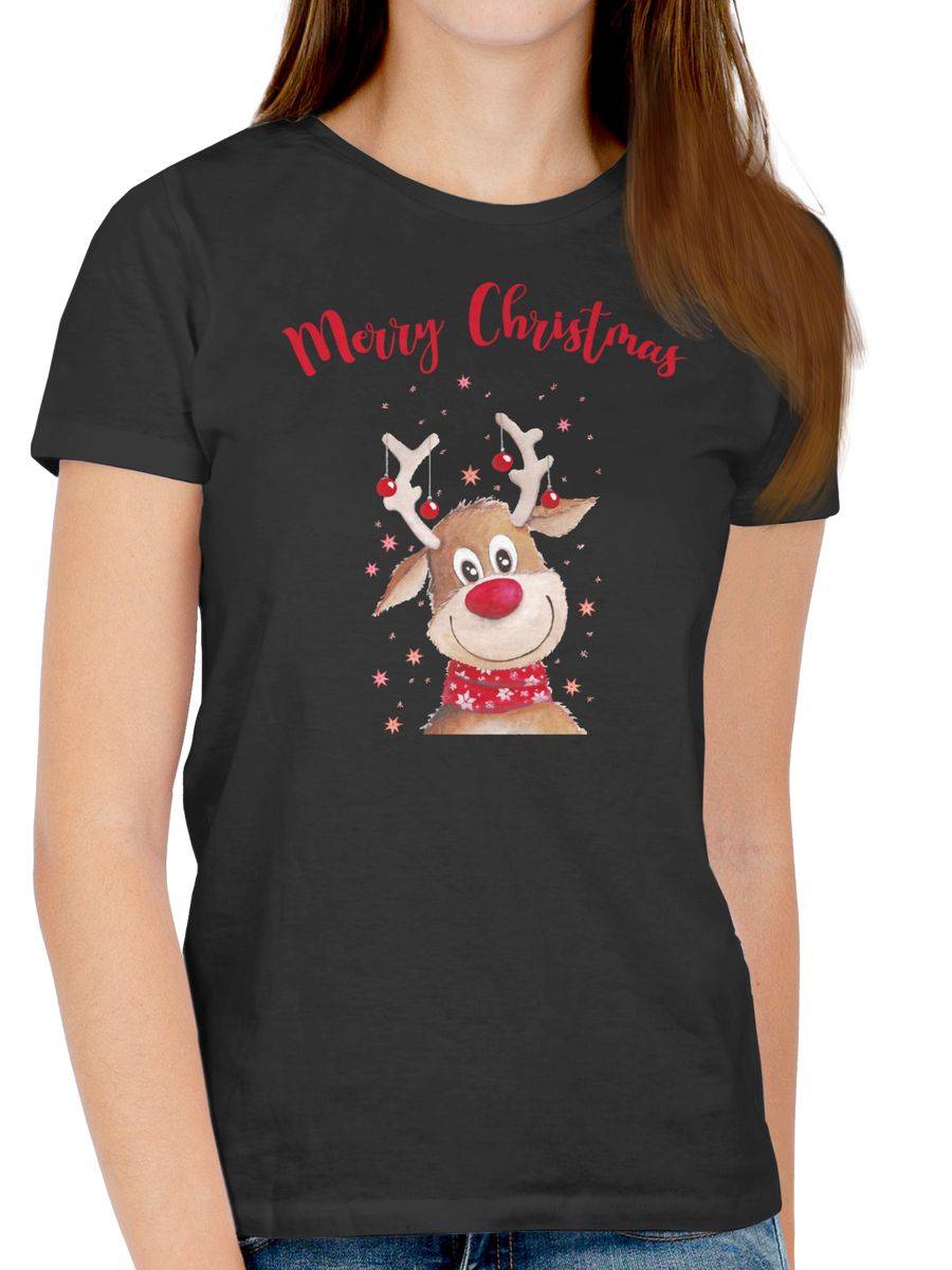 Shirtracer Merry Christmas Rentier Mit Sternen Aquarell Shirts & Mehr Shirtracer