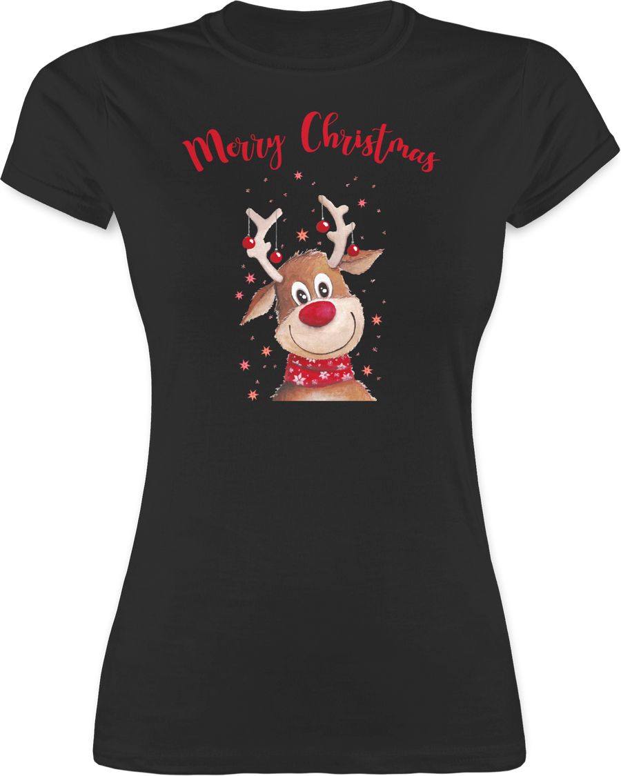 Shirtracer Merry Christmas Rentier mit Sternen Aquarell Shirts & Mehr Shirtracer