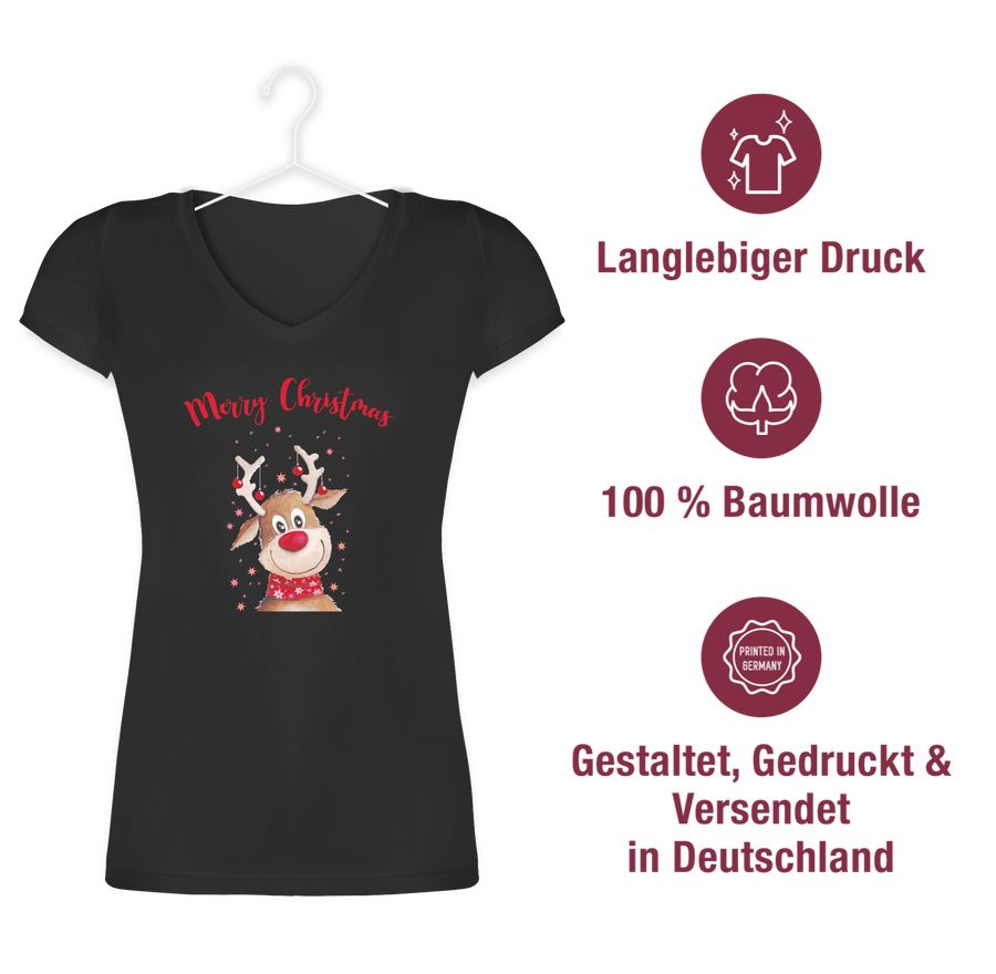 Shirtracer Merry Christmas Rentier Mit Sternen Aquarell Shirts & Mehr Shirtracer