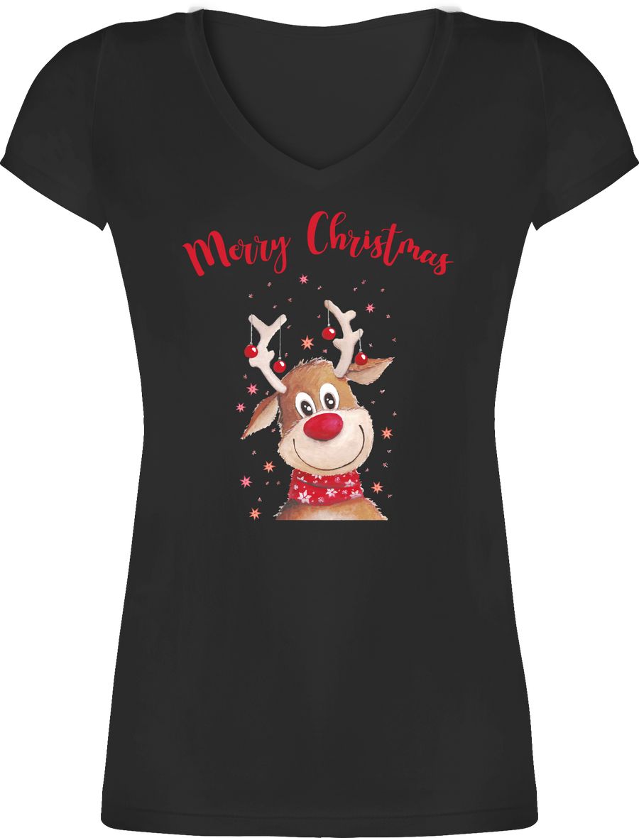 Shirtracer Merry Christmas Rentier mit Sternen Aquarell Shirts & Mehr Shirtracer