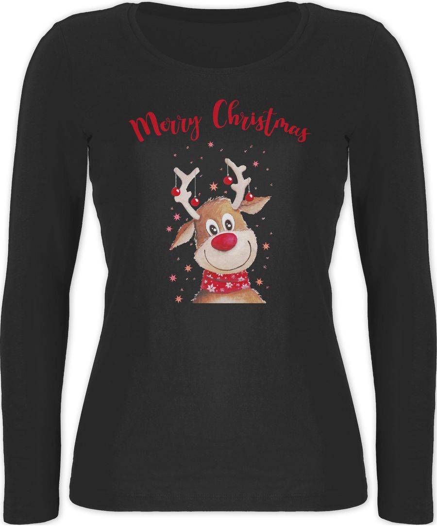Shirtracer Merry Christmas Rentier mit Sternen Aquarell Shirts & Mehr Shirtracer