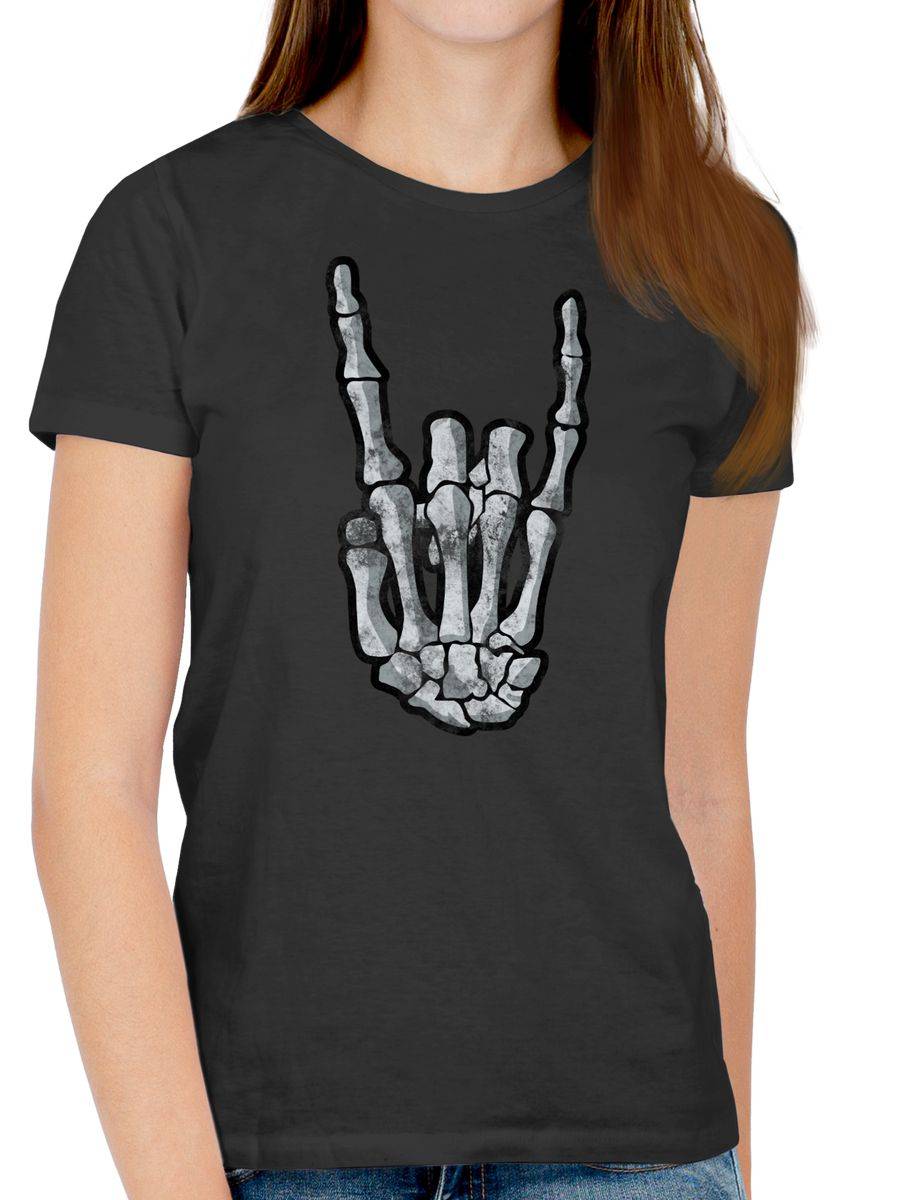 Shirtracer Metal Horns Skelett Hand: T-Shirt Turnbeutel Shirtracer