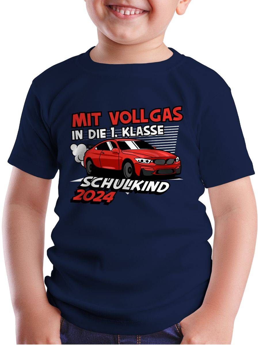 Shirtracer Mit Vollgas In Die 1. Klasse - Schulkind 2024: T-Shirt Turnbeutel Shirtracer