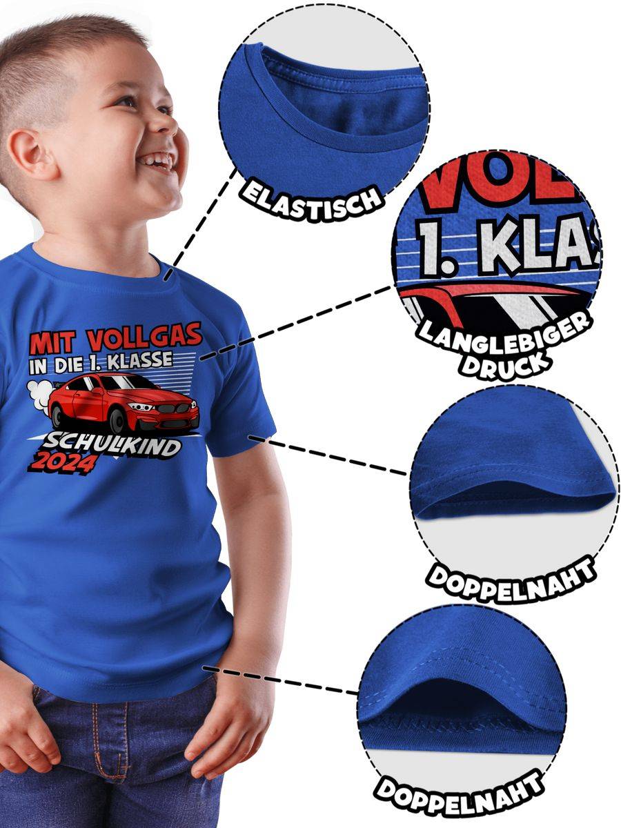 Shirtracer Mit Vollgas In Die 1. Klasse - Schulkind 2024: T-Shirt Turnbeutel Shirtracer