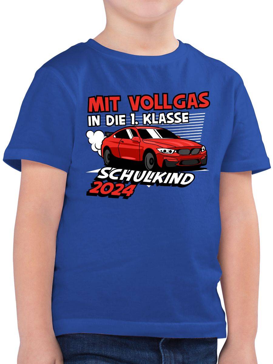 Shirtracer Mit Vollgas in die 1. Klasse - Schulkind 2024: T-Shirt Turnbeutel Shirtracer