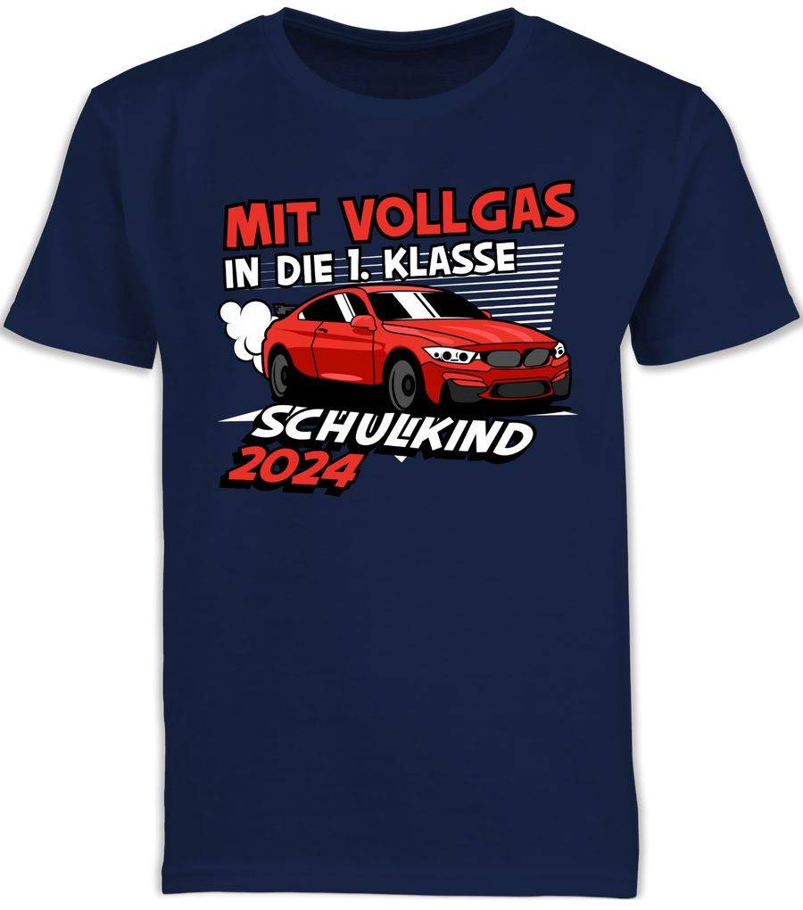 Shirtracer Mit Vollgas in die 1. Klasse - Schulkind 2024: T-Shirt Turnbeutel Shirtracer