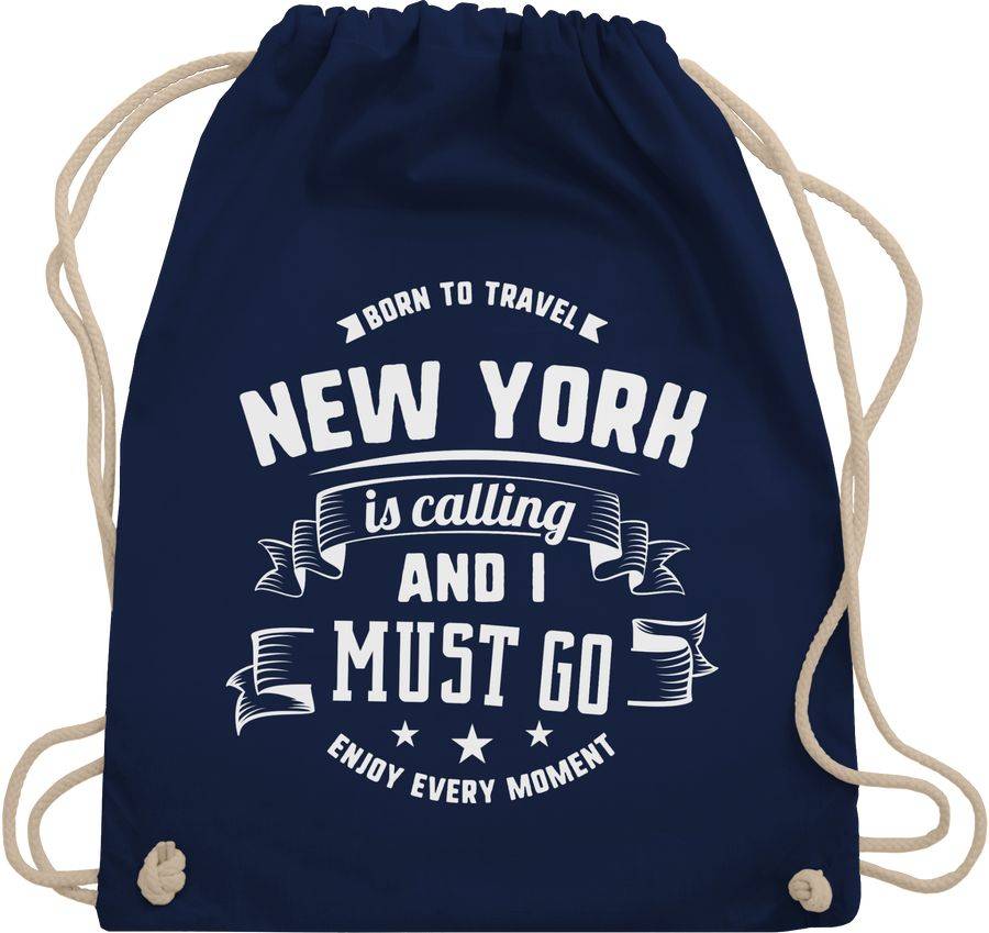 Shirtracer New York is calling and I must go Weiß: T-Shirt Turnbeutel Shirtracer