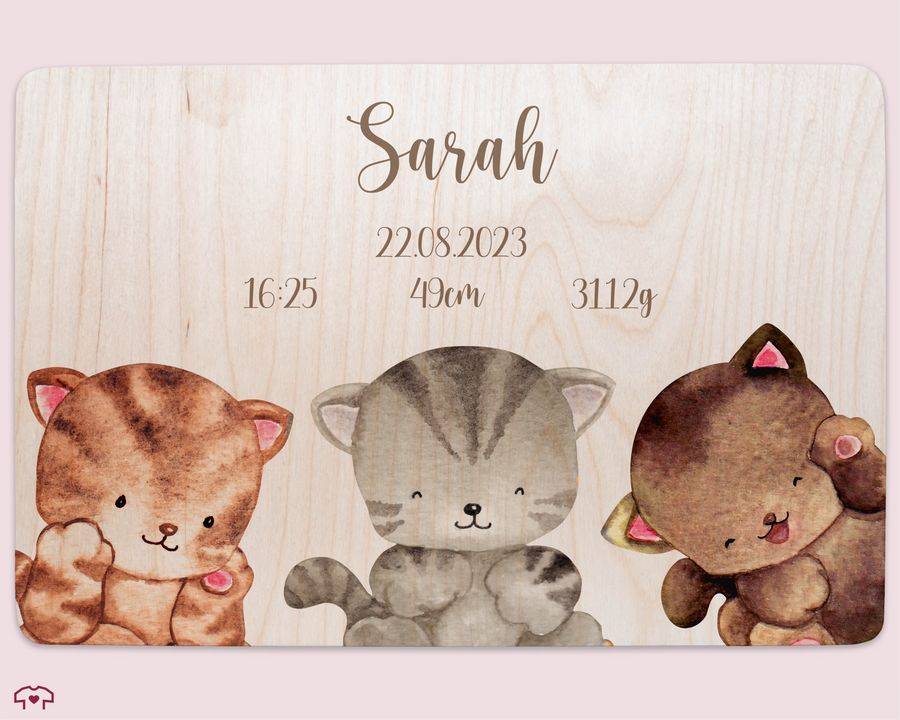 Shirtracer Niedliche Katzen Geschenk Zur Geburt Personalisiertes Geschenk Baby Geburtsdaten Shirtracer