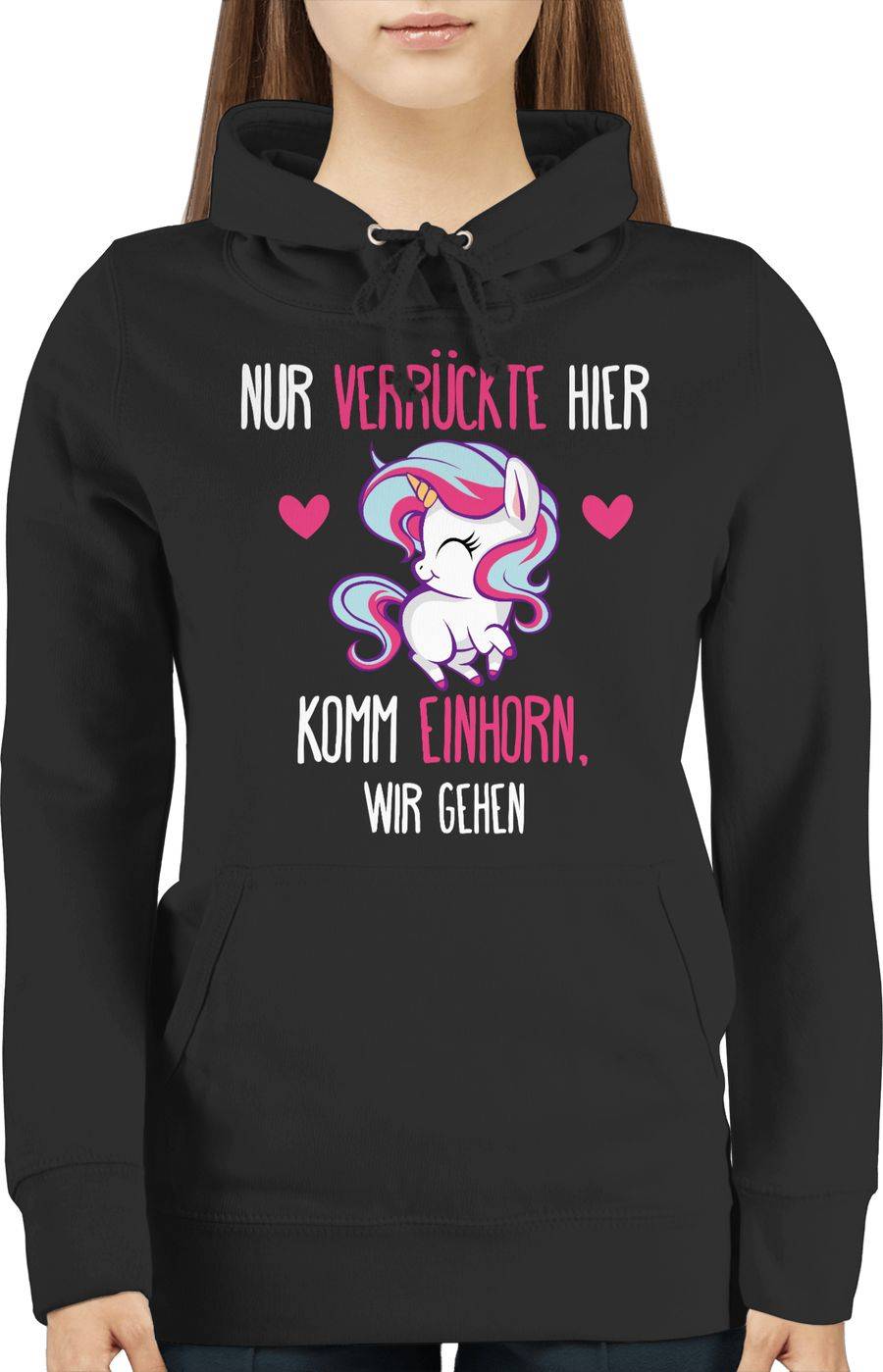 Shirtracer Nur Verrückte Hier - Komm Einhorn, Wir Gehen - Weiß: T-Shirt Turnbeutel Shirtracer