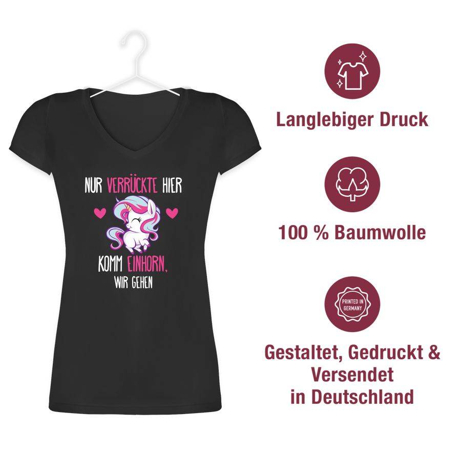 Shirtracer Nur Verrückte Hier - Komm Einhorn, Wir Gehen - Weiß: T-Shirt Turnbeutel Shirtracer