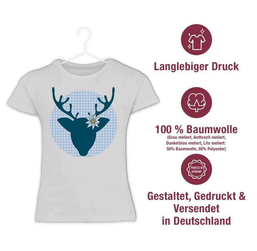 Shirtracer Oktoberfest Hirsch Mit Edelweiß - Blau: Tshirt Turnbeutel Shirtracer