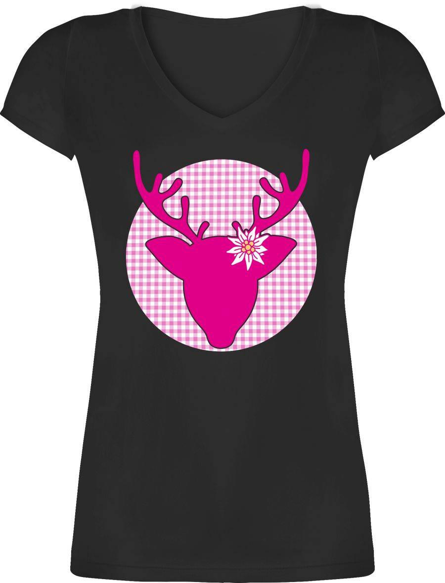 Shirtracer Oktoberfest Hirsch mit Edelweiß - Fuchsia: Tshirt Turnbeutel Shirtracer