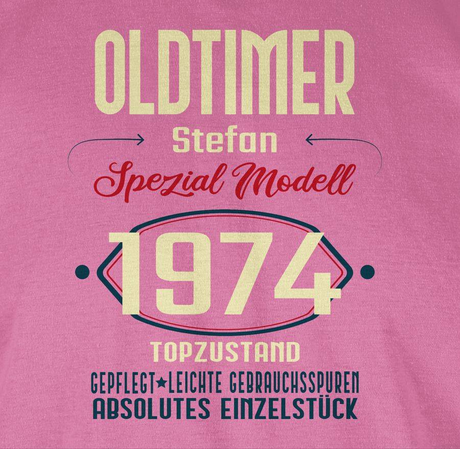 Shirtracer Oldtimer Spezial Modell 1974 Zum Fünfzigsten - Name Aufdruck - Dunkel: Tshirt Ru Shirtracer