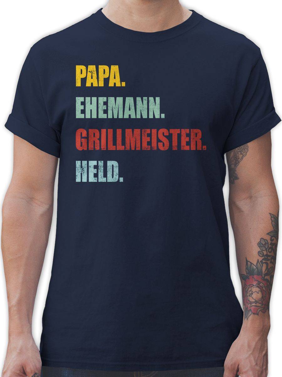 Shirtracer Papa Ehemann Grillmeister Held Retro Vintage Effekt Shirts & Mehr Shirtracer
