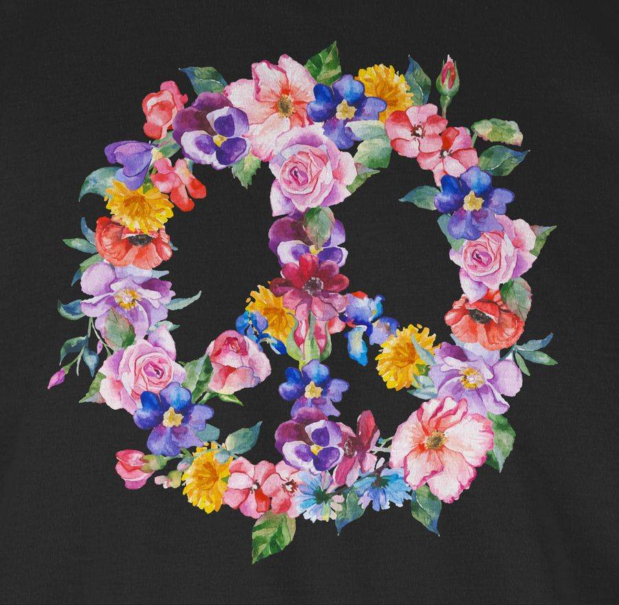 Shirtracer Peace Zeichen Mit Bunten Blumen: Tshirt Turnbeutel Shirtracer