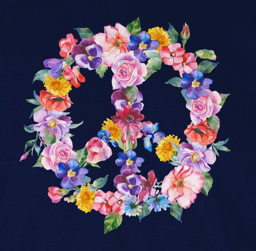 Shirtracer Peace Zeichen Mit Bunten Blumen: Tshirt Turnbeutel Shirtracer
