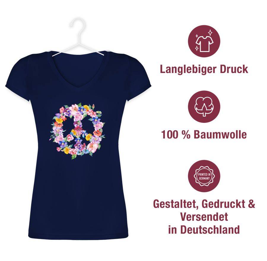 Shirtracer Peace Zeichen Mit Bunten Blumen: Tshirt Turnbeutel Shirtracer