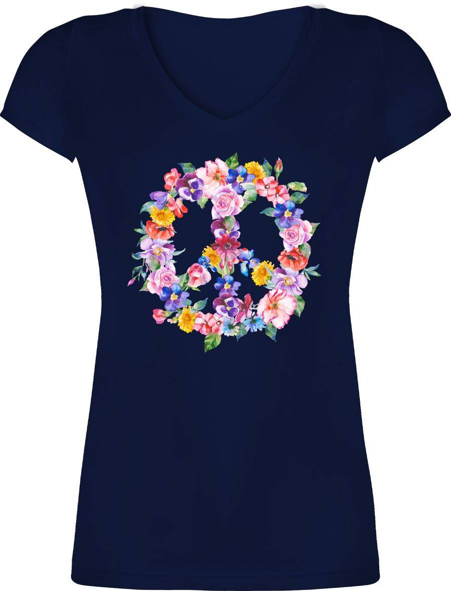 Shirtracer Peace Zeichen mit bunten Blumen: Tshirt Turnbeutel Shirtracer