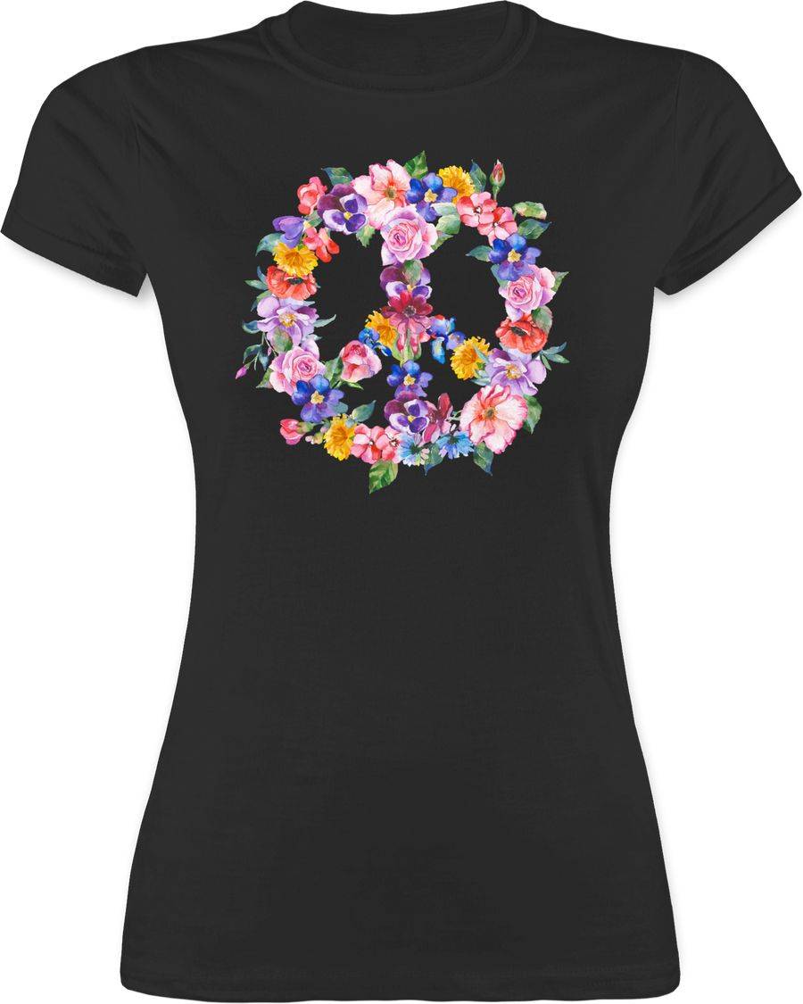 Shirtracer Peace Zeichen Mit Bunten Blumen: Tshirt Turnbeutel Shirtracer