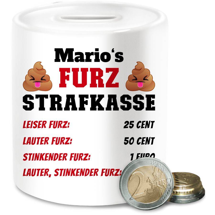 Shirtracer Personalisierbare Pups Spardose Furz Strafkasse mit Wunschname Lustige Furz Kasse als individuelles Geschenk Shirtracer