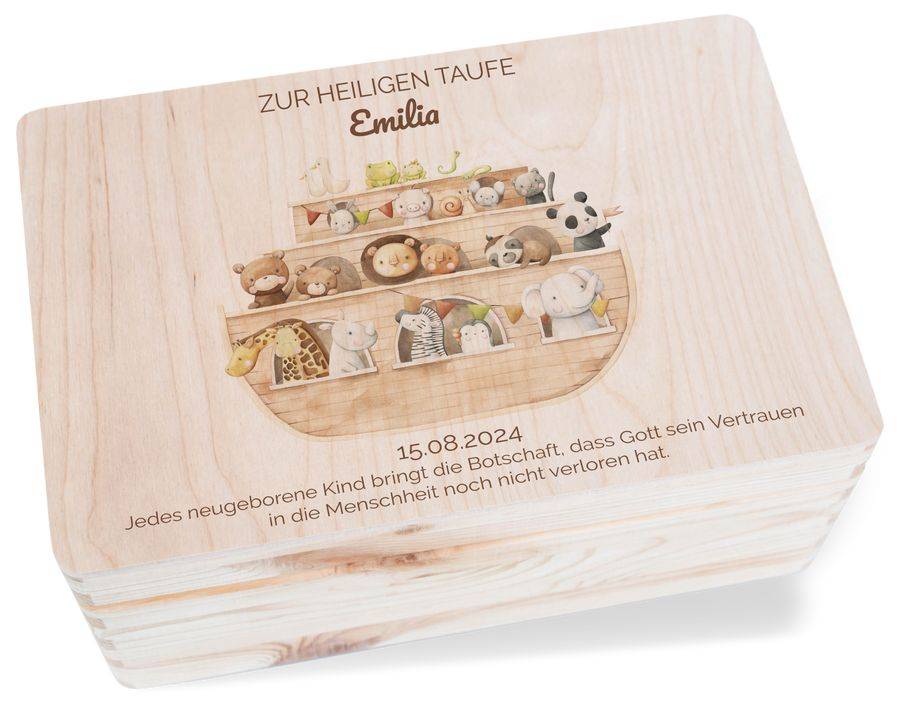 Shirtracer Personalisierbare Tauf Erinnerungsbox mit Arche Noah Motiv Mit Namen und Datum gestalten Taufgeschenke Shirtracer