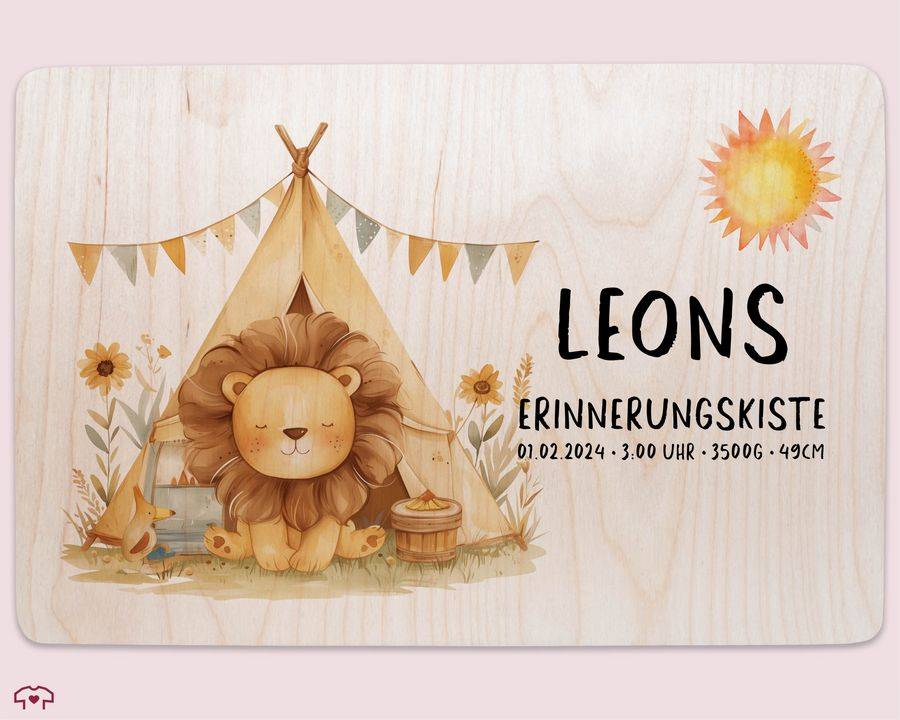 Shirtracer Personalisierte Baby Geschenke Erinnerungskiste Löwe Name Datum Erinnerungsb Shirtracer