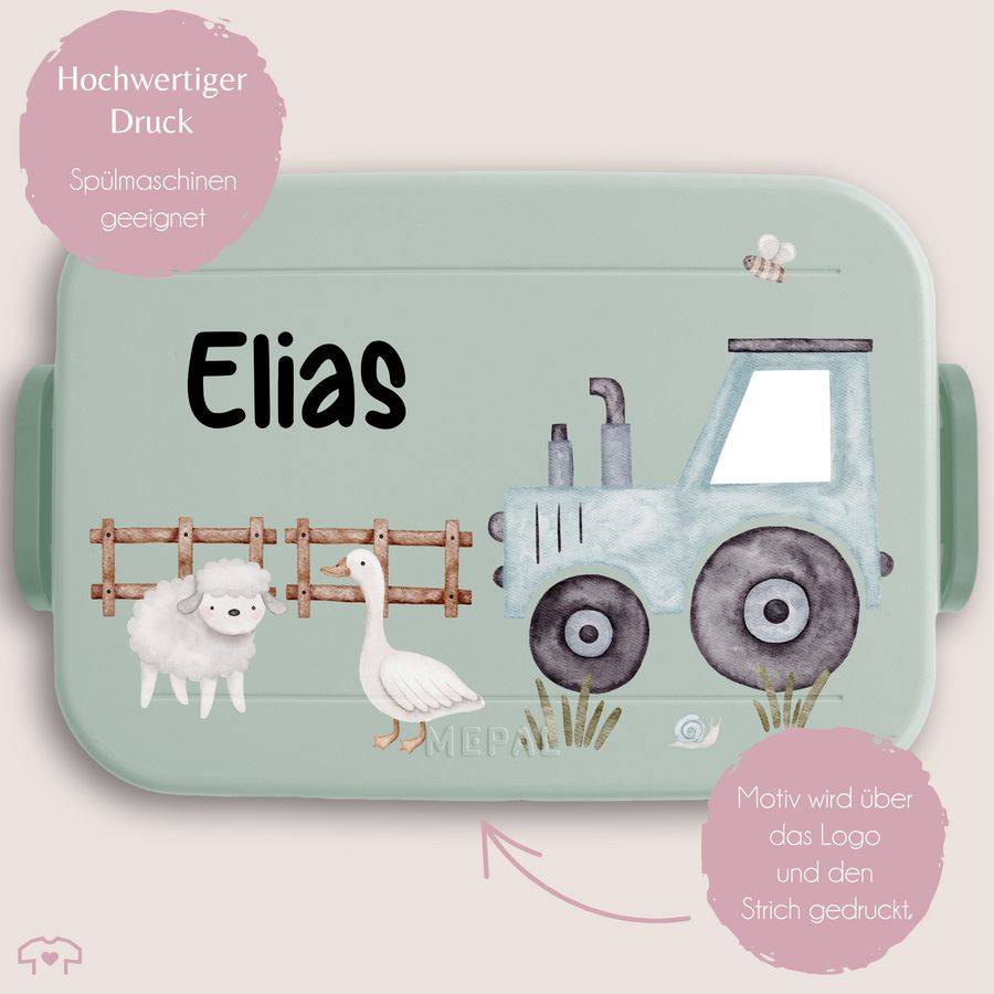 Shirtracer Personalisierte Traktor-Brotdose Mit Tieren Kindgerechte Lunchbox Mit Traktor Un Shirtracer