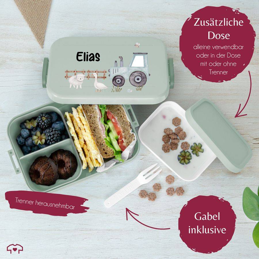 Shirtracer Personalisierte Traktor-Brotdose Mit Tieren Kindgerechte Lunchbox Mit Traktor Un Shirtracer