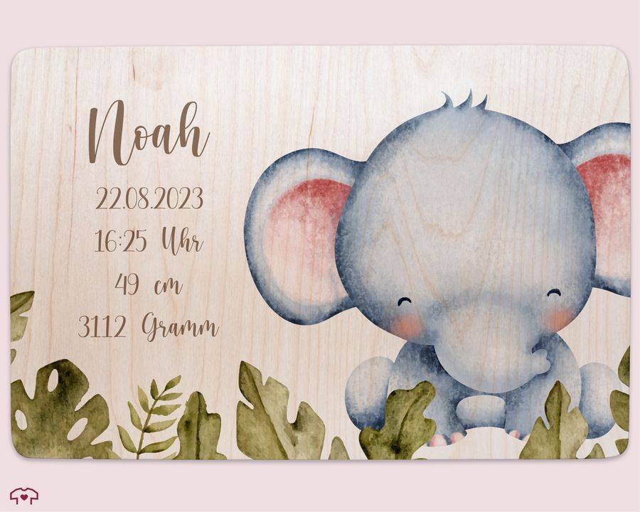 Shirtracer Personalisiertes Geschenk Baby - Geschenk Zur Geburt - Elefant Geburtsdaten Name Shirtracer