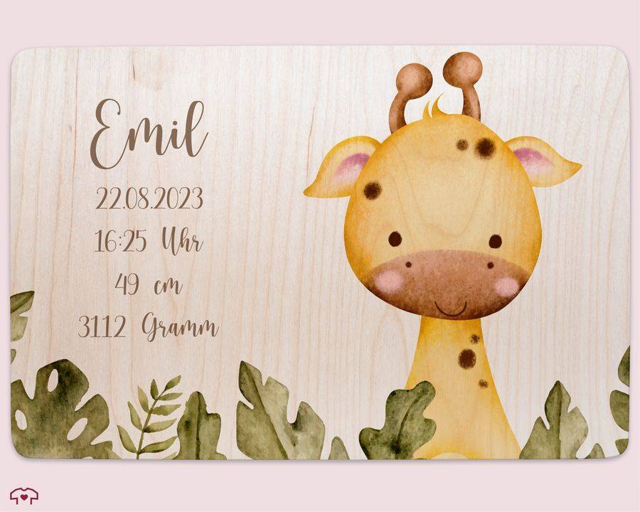 Shirtracer Personalisiertes Geschenk Baby - Geschenk Zur Geburt - Giraffe Geburtsdaten Name Shirtracer